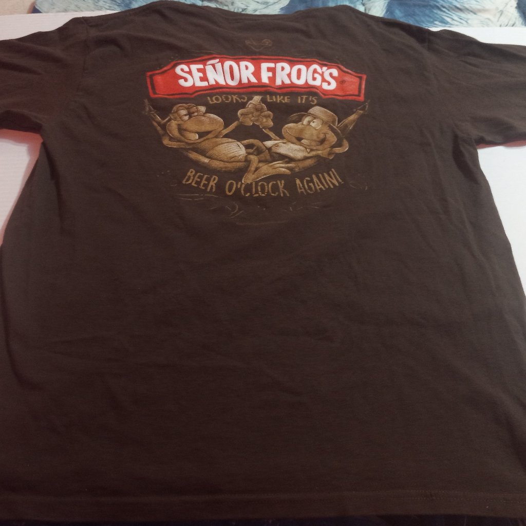 Senor Frogs Mens Large Graphic Brown T-Shirt Beer O'clock Again Cancun Mexico